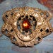 Antique Brooch Edwardian Sash Pin Amber Glass Gold Brass HUGE Vintage 1900s 1910s Jewelry