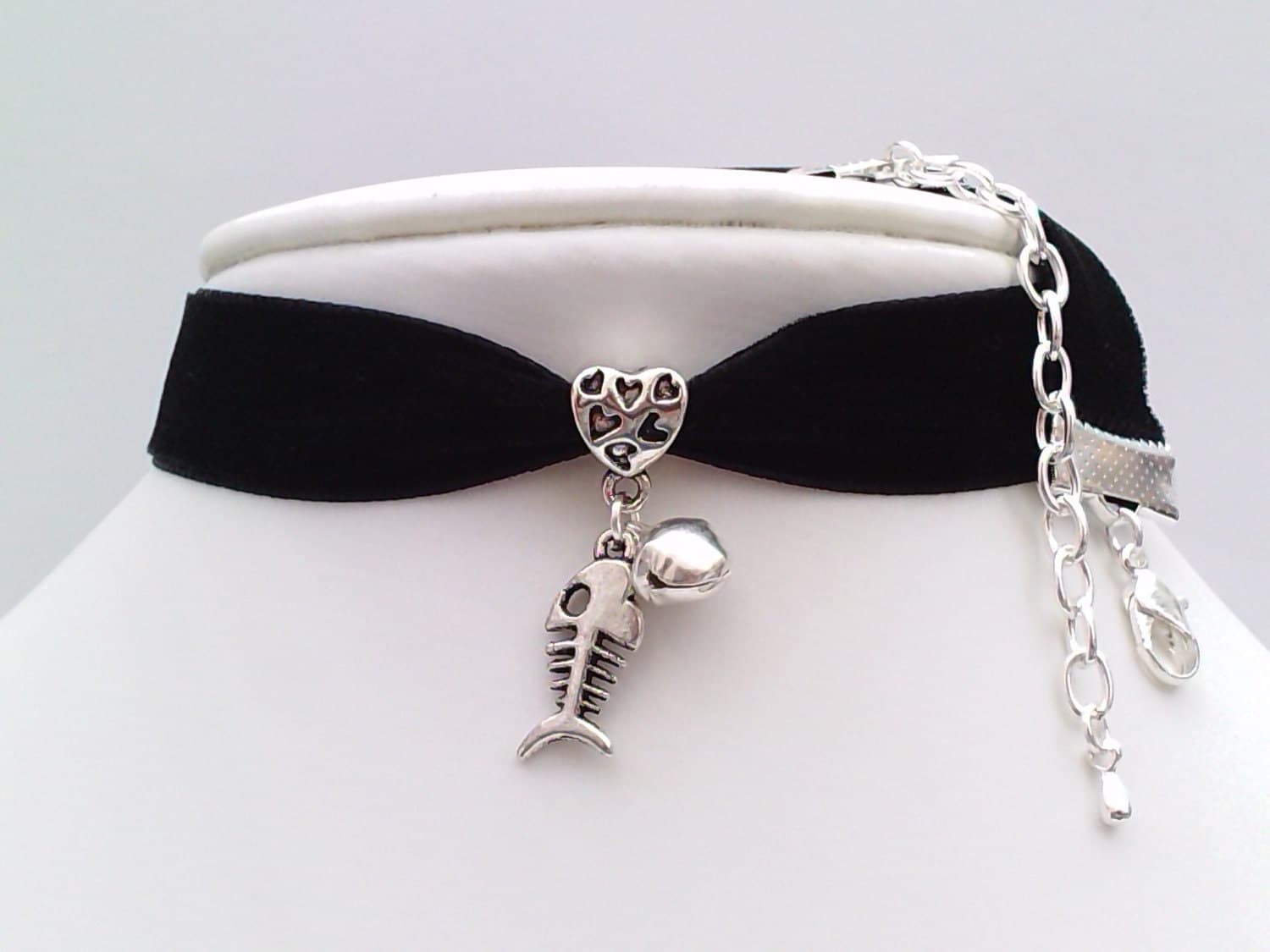 Fun CAT COLLAR Style Double Charms Black Velvet by TwirlyTrinkets