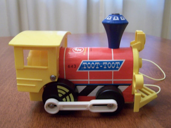 Toot Toot Wood Train Pull Toy Vintage Fisher Price by Ladyontherun