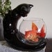 Black Fish Bowl Cat , Vintage California Pottery , TV Topper 1950s