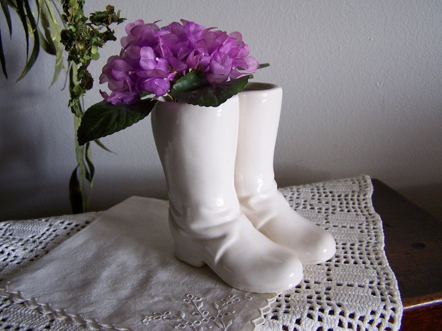 Knee High White Rain Boot Vase 1950s Planter Vintage Summer