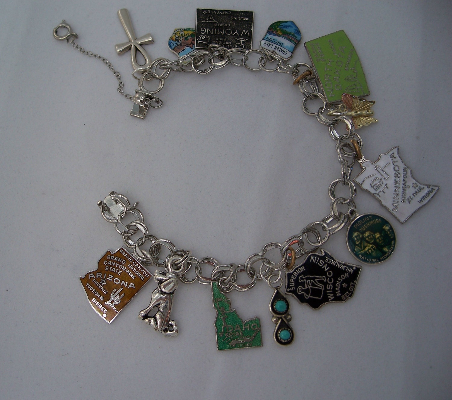 Sterling Silver Travel Charm Bracelet 1970s JULY 1975