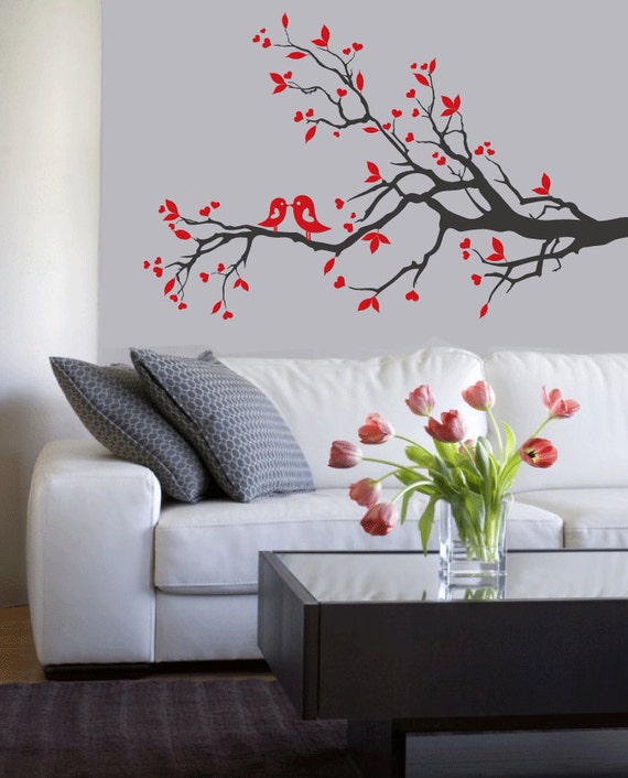 vinyl wall decal tree branch with birds wall by ModernWallDecal