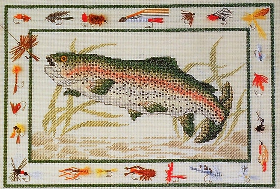 StitchWorld X-Stitch FLY FISHING Fish Trout Counted Cross