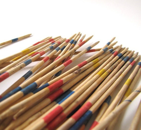 pickup sticks with wooden box
