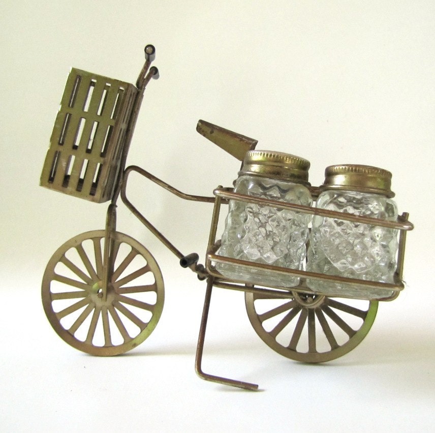 brass bicycle salt and pepper shaker