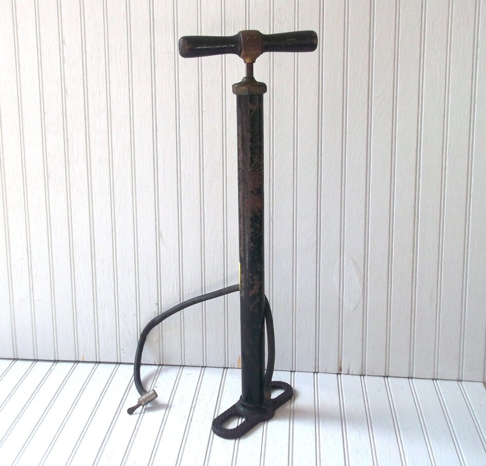 antique metal and wood tire pump 1920's