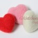 3 Needle Felted Wool Hearts - Red Pink White