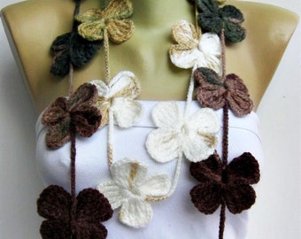 crochet lariat flower , crochet flower scarf