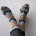 RESERVED for Justin. Hand knitted socks with Chevron stripes - grey, light brown.