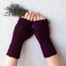 Wrist Warmers / Cabled Fingerless Gloves Hand-knitted - burgundy violet plum