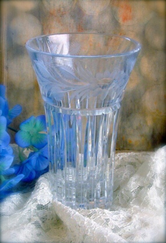 Lenox Crystal Flower Vase With Etched Glass on Sides
