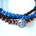 Ohm Charm Bracelet Set, Cobalt Agate, Silver, Wooden Mala Bead Yoga Bracelets