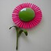 Vintage Mod 1960's Enamel Brooch Hot Pink Bright Green Flower