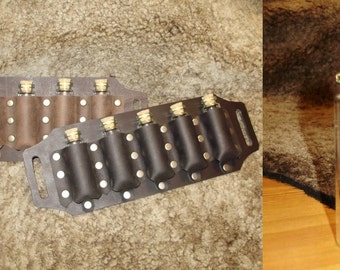 Leather vial holder to be put on a belt, for reenactment costume and LARP