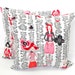 Decorative Pillow Covers. Set of Two 16x16. Pink, Grey and Red Rivoli Girl Alexander Henry fabric
