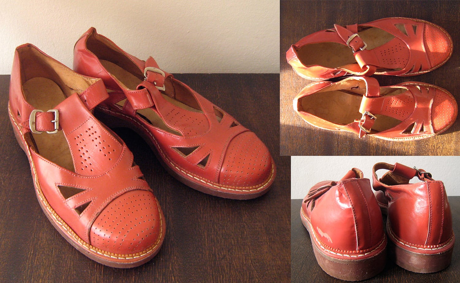 NOS 1940s 1950s vintage kids children shoes red leather for