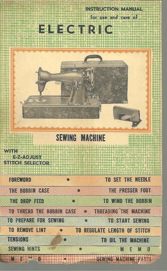 Vintage Sewing Machine Manual E Z Adjust Stitch Selector