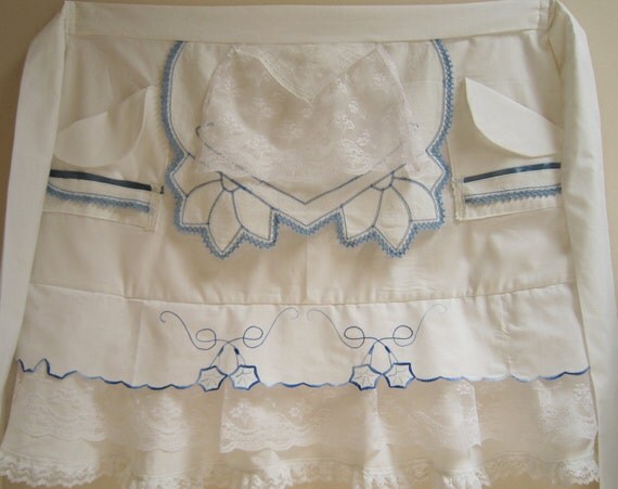 white fancy dress apron