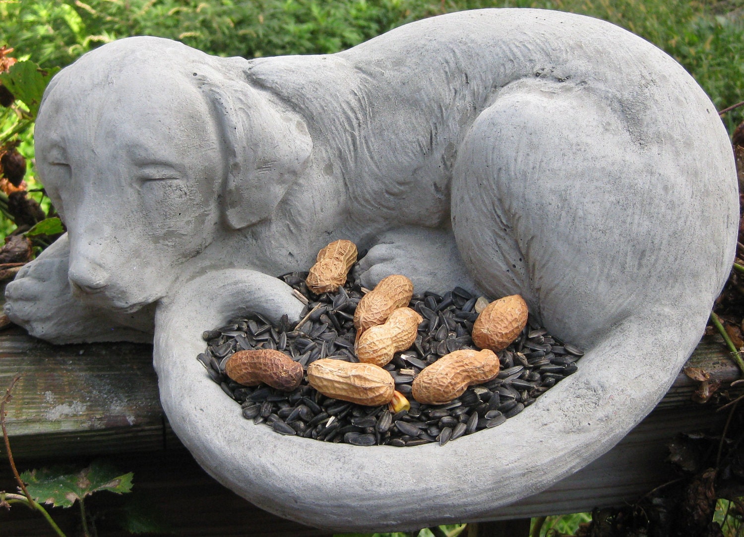 Concrete Sleeping Dog Bird Bath or Feeder by springhillstudio