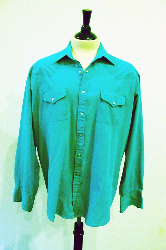 Mens Vintage Western Shirt Turquoise Pearl Snaps