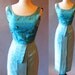 60s wiggle dress / Turquoise dress / 50s 60s dress / blue sheath