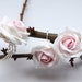 Hand sculpted white and pink flowers Rose earrings and ring set, free shipping