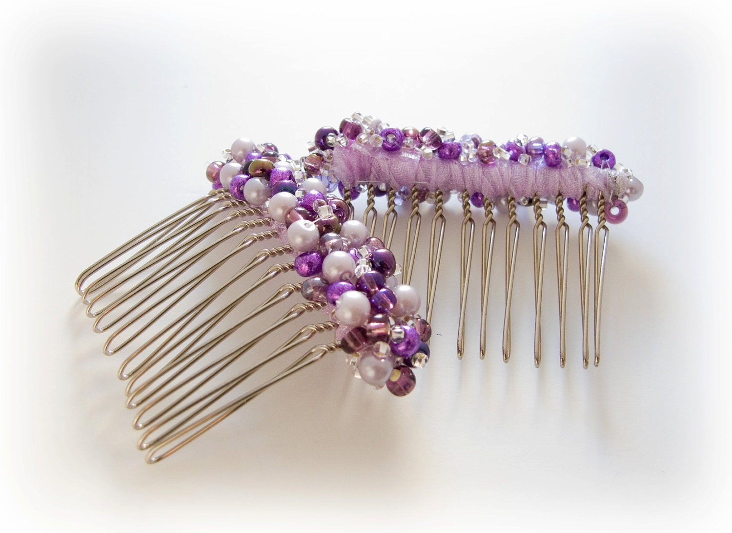 Beaded Pearl Hair Combs Violet Hair Combs Purple Hair Clips