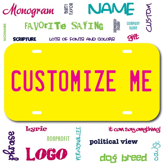 Plastic License Plate Yellow Car Tag Custom Personalized
