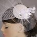 Fascinator Hat with Veil - Weddings Head Piece with Birdcage Veil Rhinestone Accent. Handmade and OOAK
