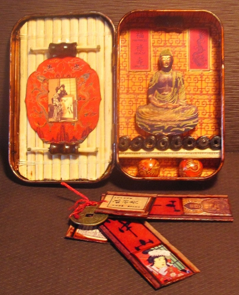 Japanese Buddhism Mini Shrine Tin Box Pocket Shrine For