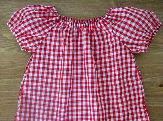 Items similar to Red Gingham Baby Toddler Peasant Blouse Dress on Etsy