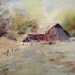Landscape, Red barn, fence, fall colors. SALE. Now 30% off- This Old Barn- Original Watercolor Painting 9" x 12".