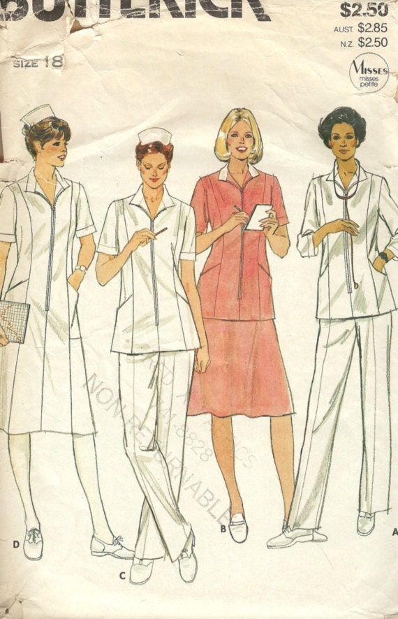 Vintage Sewing Pattern Butterick 3955 Nurses Uniform Size 18