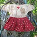 Primitive grubby folk art red with beige HEART and muslin dress prim ornie-TREASURY ITEM