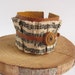 Cognac Brown Leather cuff bracelet wrist band with music note french inspired trim