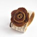 Brown Leather cuff bracelet wrist band with hand tooled leather flower and tea dyed french inspired trim and lace