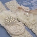 Vintage Bridal Garter Wedding Garter Set Toss Garter included Ivory with Rhinestones and Pearls Custom Wedding colors