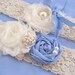 Blue Bridal Garter Set Vintage Wedding Toss Garter too Periwinkle Blue and Ivory with Rhinestones Pearls Custom Wedding colors