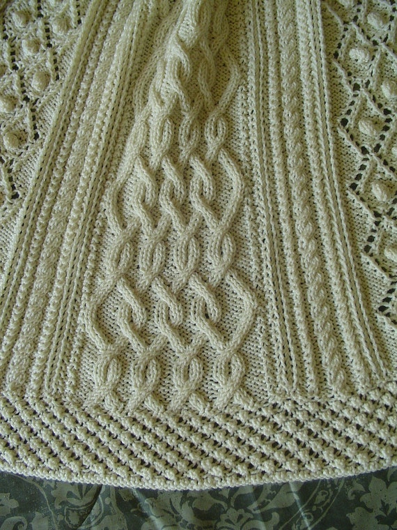 Aran Knit Afghan Handknit Afghan Bobbles and diamonds