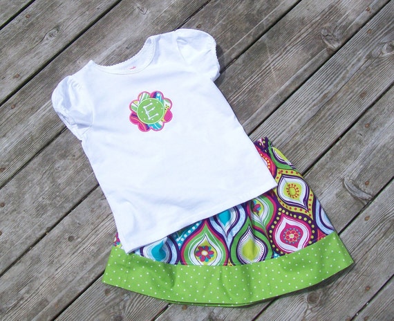 Girl's Toddlers Skirt and Shirt Outfit Bright Green by Livanni