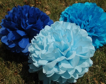 Paper pom poms/ Baby boy/ Shower decorations/ Tissue paper pom poms/birthday party/ It's a boy -12 pcs. party pom package + FREE CONFETTI!