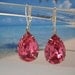 Swarovski Crystal Rhinestone Earrings Large Pink Pears in Silver Settings