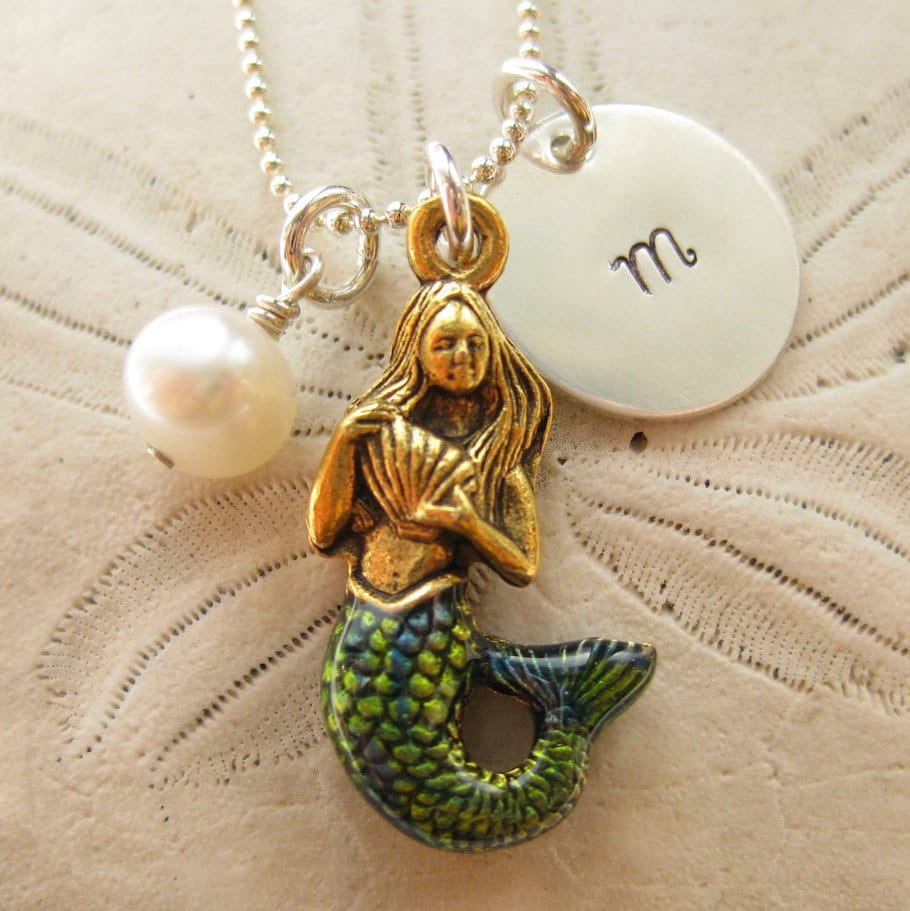 Mermaid Necklace Mermaid Charm Necklace Mermaid Pearl