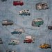 Retro VW Bus Camper Motorcycle Route 66 Map Blue Cotton Fabric