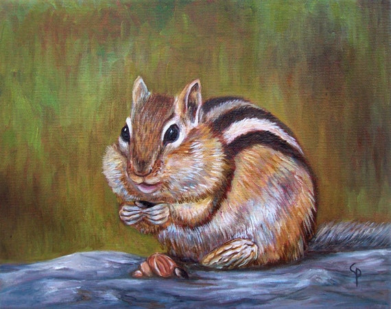 Chipmunk - original oil painting, 8x10 on canvas, ready to hang