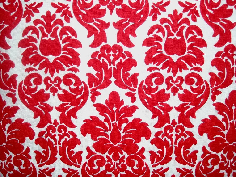 Beautiful RED White Damask Cotton Fabric by the Yard