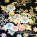 Oriental Floral Print Quilting Fabric Black Pastel Water Lily Flowers Cotton Fabric By the HALF Yard
