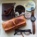 Hand Dyed Delux Leather Pipe & Tobacco Pouch in Dark Chestnut
