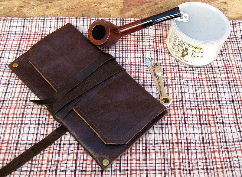 Leather Pipe & Tobacco Pouch Rustic Roll Up Bag